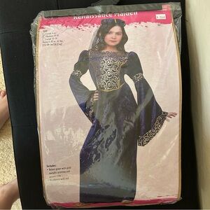 Renaissance Maiden Blue and Gold Embellished Bell Sleeve Gown Regal Costume New